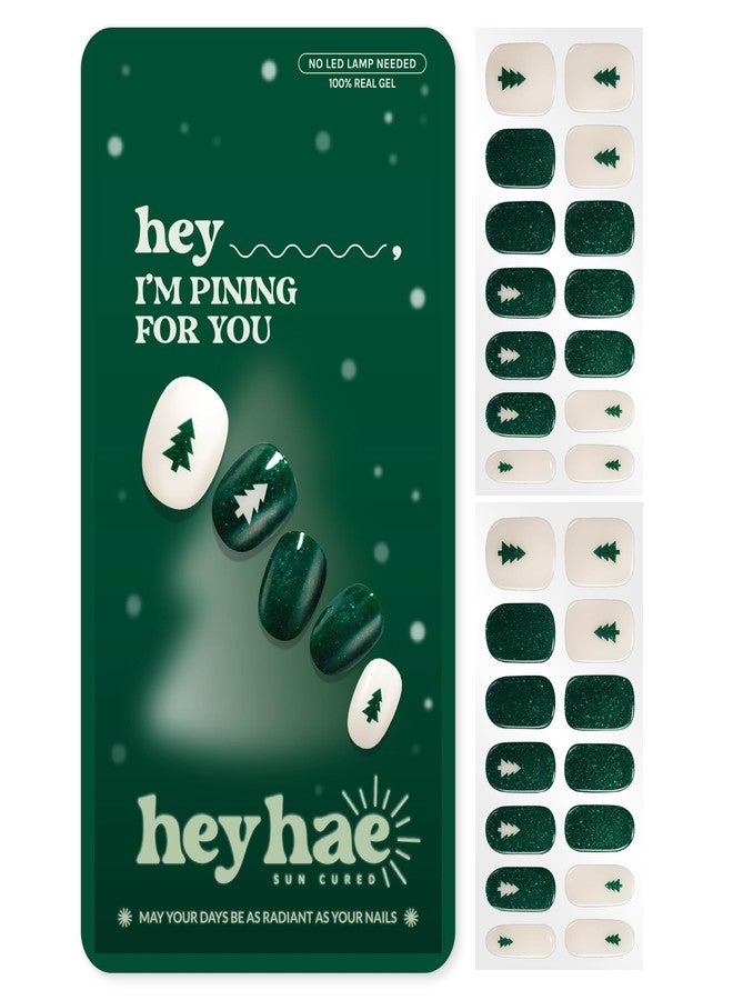 Heyhae Semi Cured Gel Nail Strips | No LED Lamp Needed | Glitter, Green | Easy Apply & Remove, Salon Quality | Includes 28 Strips, 1 Prep Pads, Nail File & Wooden Stick - Hey, I’m Pining for You - Image 1